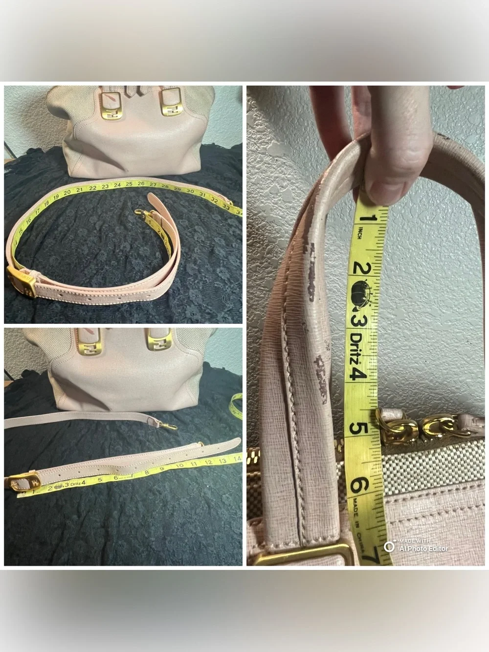 Fendi Chameleon Large Tote Bag 8BL114 Pink Leather Beige Canvas 2-Way Satchel